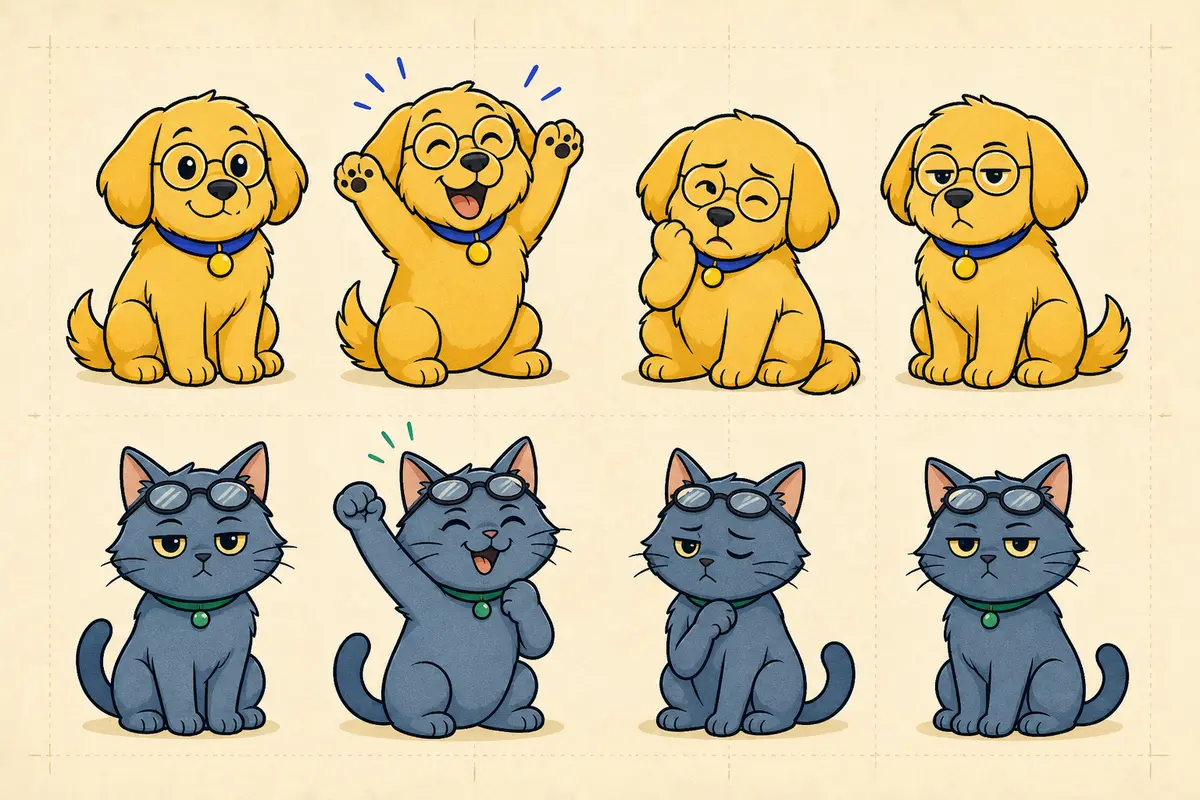 Dottie and Penny mascot expression sheet